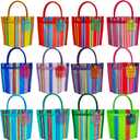 12 Mini Mercado Bags For Fiesta Mexicana Party Favors & Mexican Papel Picado Gift Tags (Multicolor)