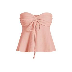Milumia Women Tie Front Ruched Tube Top Y2k Summer Strapless Peplum Tops Babydoll Flowy Tops Pink Small