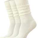 Womens Slouch Scrunch Socks Retro Knee High Soft Stack Chunky Cozy Boot Socks For Women Size 6-11 (3 Pairs Beige)