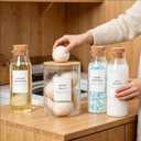 KOSKIMER Glass Laundry Detergent Dispenser Set, Liquid Detergent Containers, Scent Booster & Bleach Dispenser for Laundry Room (2 Bottles & Jar)