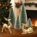 Wesiti 2 Pcs Ceramic Christmas Reindeer Figurines 4 Pcs Mini Christmas Pine Tree Reindeer Decor Deer Statue Sculpture Tabletop Ornaments for Home Mantel Shelves Decor (Gold)