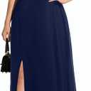 Pinup Fashion Women Plus Size Bridesmaid Dresses - Off The Shoulder Formal Wedding Guest Bridal Shower Long Dress (Navy Blue) 14W