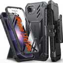 FNTCASE for iPhone 17e Phone Case: for iPhone 16e Case Military Grade Rugged Case with Kickstand & Holster | Shockproof TPU Protection Bumper Matte Textured Design | Heavy Duty Protector Black