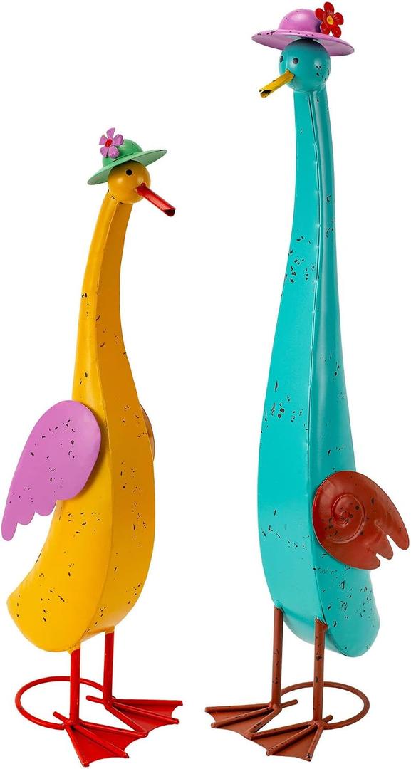 22" Duck Garden Statue Set of 2 Metal Ducks, Duck Outdoor Decor with Stakes Animal Yard Art Sculptures for Patio Porch Lawn Backyard, Large