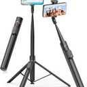 TONEOF 66" Automatic Tripod,Auto-Open Phone Tripod Stand with Magnetic Rechargable Remote,Selfie Stick Tripod 360 Vertical & Horizontal Rotatable,Stable Travel Tripod for iPhone/Android(Black)