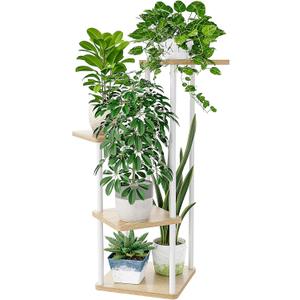 Bamworld Small Plant Stand Indoor 4 Tier Metal Plant Shelf for Multiple Plants Corner Flower Stand for Patio Garden Balcony Living Room Bedroom, White