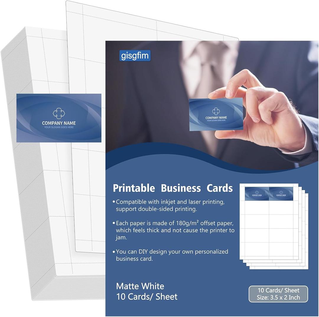 gisgfim 1500 Piece Blank Printable Business Cards 3.5 x 2inch Matte White Perforated Business Card Paper, 150 Sheets Compatible with Laser & Inkjet Printer Double-sided Printing Heavyweight