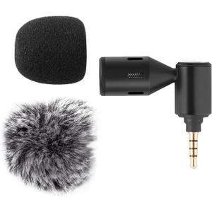 Andoer Mini Plug-in Smartphone Microphone Mobile Phone Mic Cardioid Pickup 3.5mm TRRS Plug 90 Angle Adjustable with 2pcs Windscreen for Smartphone Live Streaming Vlog Online Singing