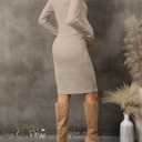Womens Long Sleeve Knit Ribbed Maternity Dress, Ruched Midi Maternity Bodycon Dress Casual Work (Small, Khaki)