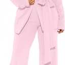 Elainone Women's Business Blazer Pants Set Dressy Professional Suits Wide Leg Office 2 Piece Outfit (XX-Large, Pink)