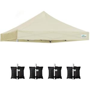 Ontheway 10' x 10' Replacement Canopy Top for EZ Pop Up Tent, Instant Canopy Top Cover, Bonus 4PC Pack Canopy Weight Bag (Beige)