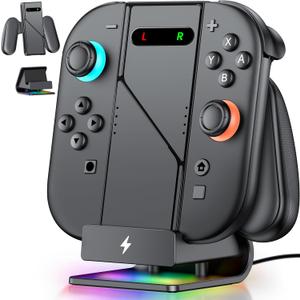 Switch 2 Charging Dock with Grip | Drop-and-Place Charging | Magnetic Play & Charge Controller Holder | RGB Charging Stand | Detachable Grip Compatible with Switch 2 Only