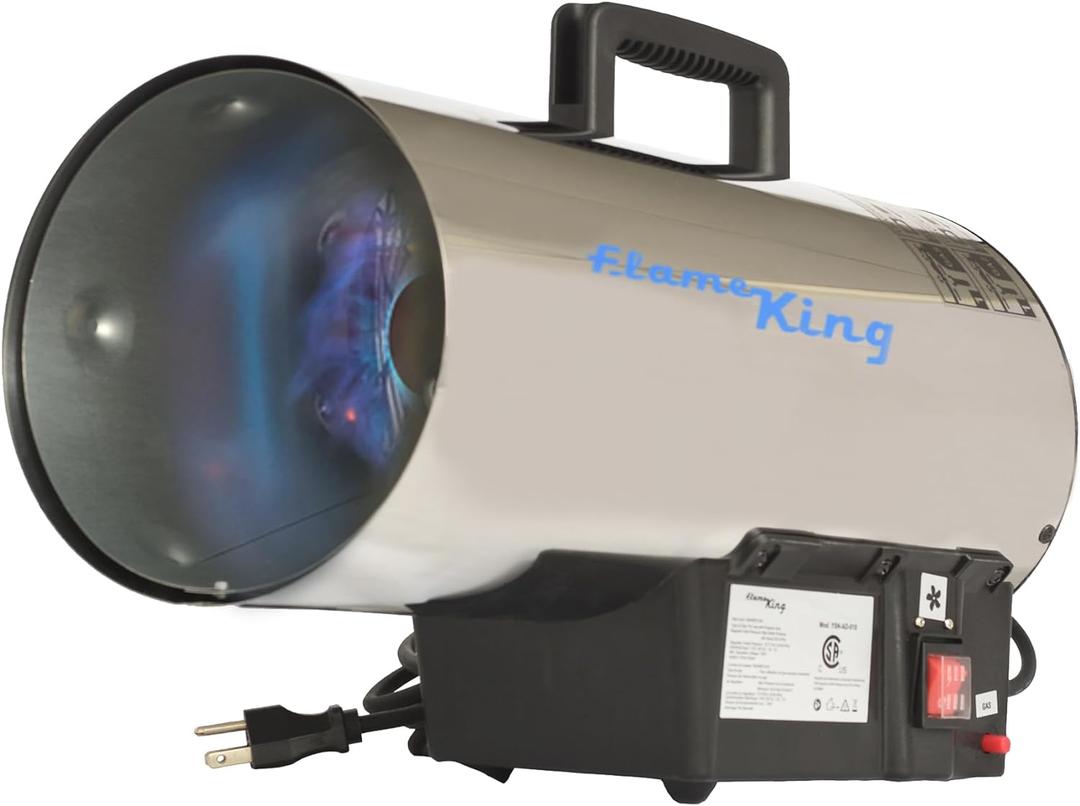 Flame King 60,000 BTU Portable Propane Forced Air Heater Outdoor Great for Jobsite, Construction, Garage, Patio, Stainless Steel