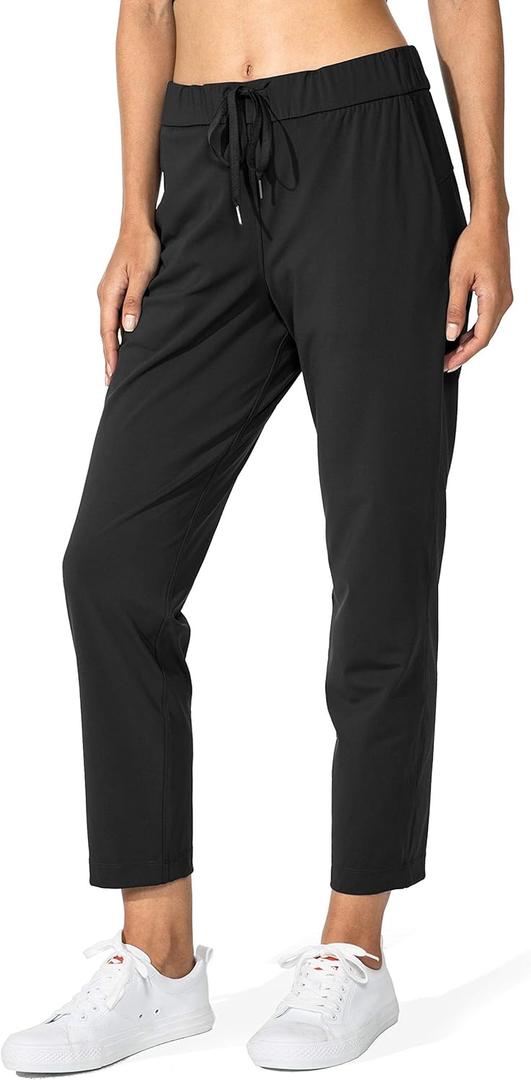 G Gradual Women's Pants with Deep Pockets 7/8 Stretch Ankle Sweatpants for Golf, Athletic, Lounge, Travel, Work (Black)  Large