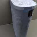 Mind Reader 40L Slim Laundry Hamper, Clothes Basket, Lid, Wicker Design, Plastic, 18"L x 10.4"W x 23.5"H, Baby Blue
