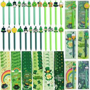 24 Pcs St. Patrick's Day Easter Ballpoint Pens with Blessing Cards Bunny Carrot Retractable Black Ink Pens Saint Patrick's Day Easter Cards for Office Party Favors