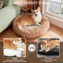 OhGeni 31 inches Calming Donut Dog & Cat Bed for Medium Pets, Warming Comfort Fluffy Short Pile Fur, Durable Waterproof Machine Washable Removable Cover, Cute Round Bed for Puppy, Camel