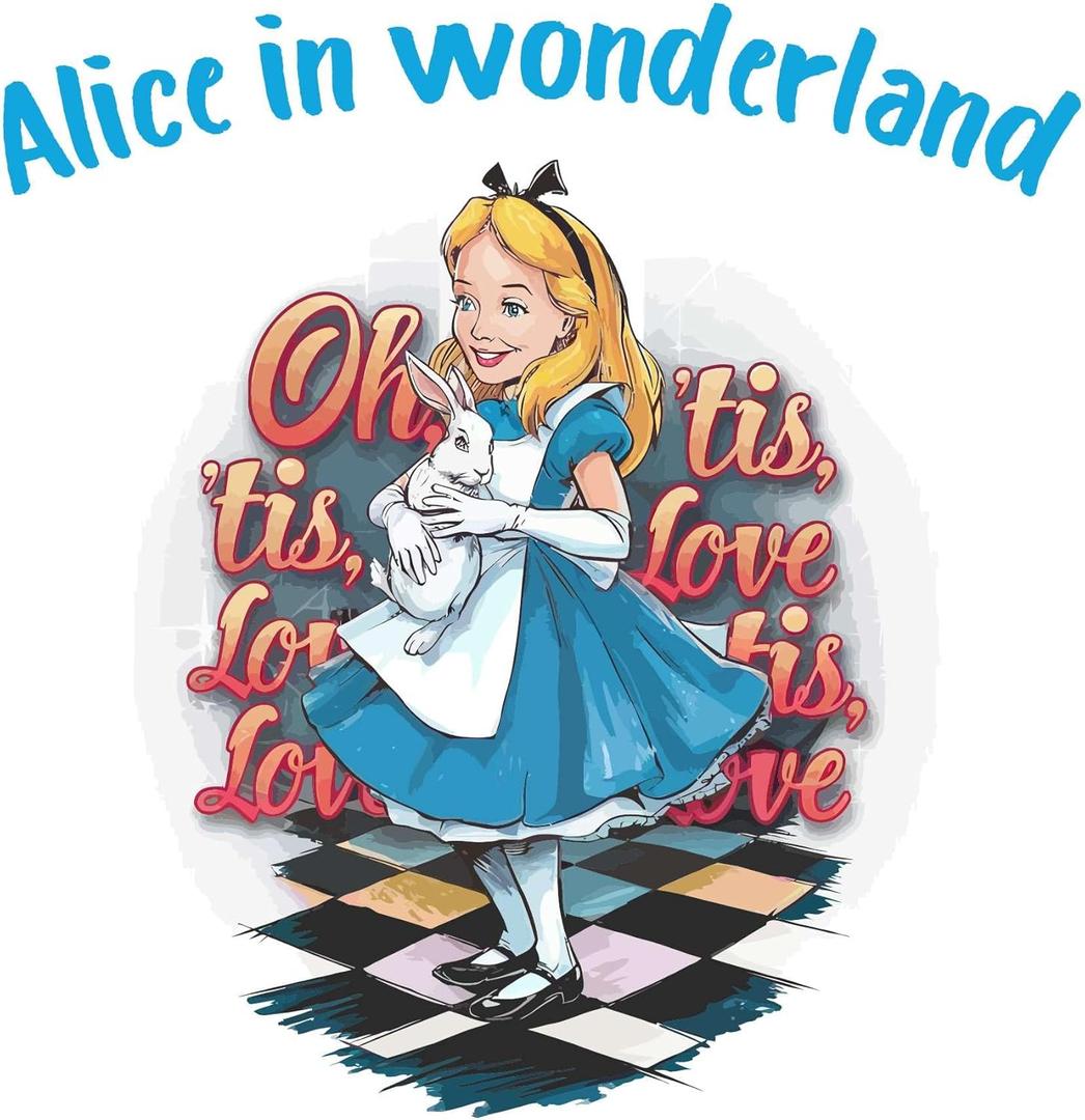 Cute Cartoon Girl Holding Rabbit Mad Hatter Cheshire Cat Alice in Wonderland Adventurous Creative Minimalist Cartoon Girls Boys Kid Room Design Nursery Fun Home Vinyl Decoration Size (28x28 inch)