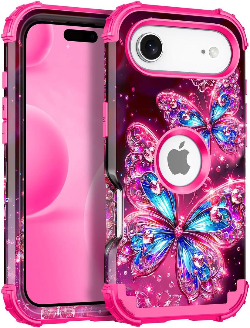 Miqala for iPhone Air Case/iPhone 17 Air Case,Glow in The Dark Three Layer Heavy Duty Shockproof Protection Hard Plastic Bumper+Soft Silicone Case for iPhone 17 Air,Hot Red
