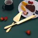 Eisinly Cake Cutting Set for Wedding, Elegant Cake Knife and Server Set with Thickened Stainless Steel Rounded Edges, Cake Cutter Pie Spatula for Birthday Anniversary, 2 Pcs, Gold