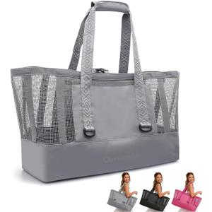 Large Mesh Beach Tote Bag - 50L Pool Bags with 2 Inner Zipper Waterproof Pockets for Swim Toys Towels Travel, Gr