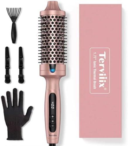 Terviiix 1.77 Inch Thermal Brush, Double MCH Ceramic Hot Brush Tourmaline Ionic 2 in 1 Heated Hair Curling Wand, Digital Display 9 Temperatures Curling Iron Dual Voltage for Long Hair