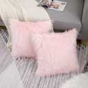 WLNUI Pink Faux Fur Pillow Covers 18x18 Inch,Set of 2 Plush Decorative Throw Pillow Case for Couch Sofa Bed, Soft Fluffy Blush Pink Cushion Cover with Hidden Zipper for Bedroom Girls Room Dorm Decor