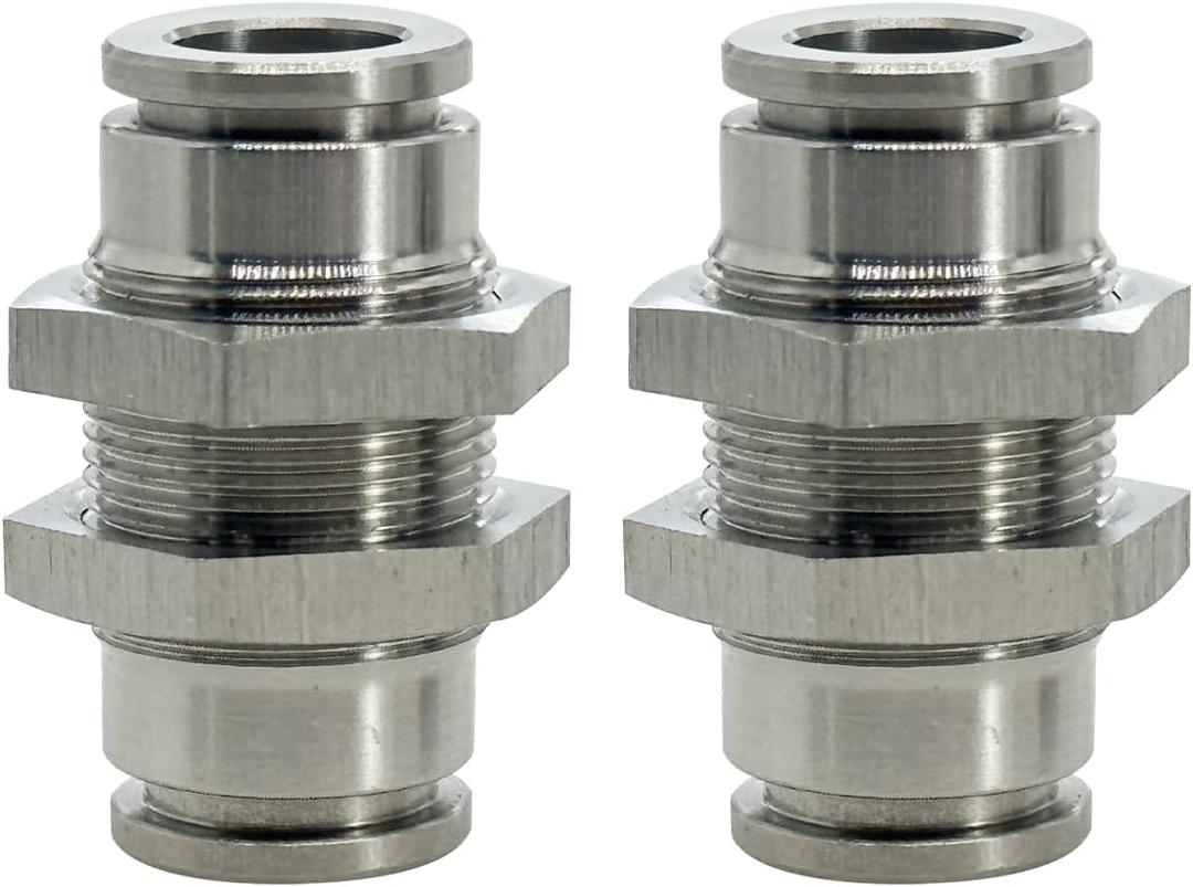 2Pcs 304 Stainless Steel Bulkhead Union 3/8" x 3/8" Tube OD Push to Connect Tube Fitting, PMM-3/8 Pneumatic Quick Connect Air Fitting