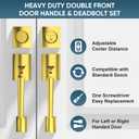 TICONN Double Front Door Handle Set, Heavy Duty Square Door Lever and Single Cylinder Deadbolt Combo for Side by Side Entrance Exterior Doors (Polished Brass)
