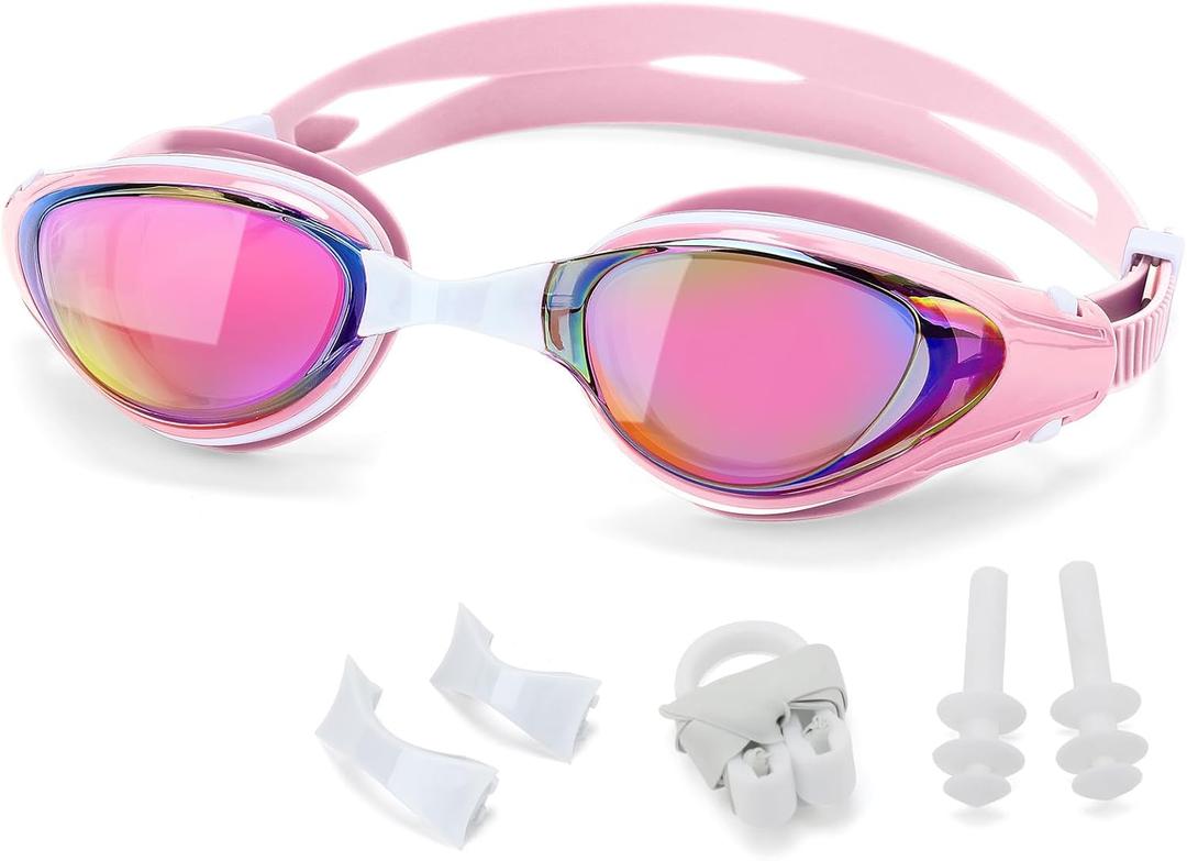 Nearsighted Swim Goggles, Shortsighted Optical Swimming Goggles No Leaking Anti Fog UV Protection for Adult Men Women (-6, Pink)