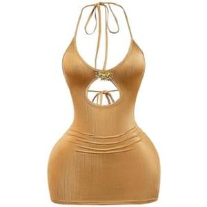 Milumia Women's Metallic Cut Out Halter Mini Dress Sleeveless Backless Party Bodycon Short Dresses,  Gold, Small