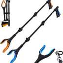 38" Extra Long Grabber Reacher Tool 2 Pack Extra Long Foldable Reacher Grabber Pickup Tools with 360 Rotating Jaw - Heavy Duty Pick Up Grabbers for Seniors, Trash, Surgery Recovery (Orange Blue)