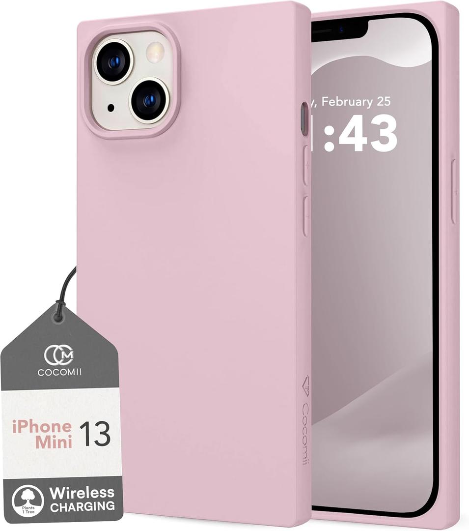 Cocomii Rectangle Case for iPhone 13 mini, Wireless Charging Compatible, Matte Blush Silicone