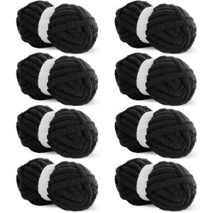 HOMBYS Black Chunky Chenille Yarn for Crocheting, Bulky Thick Fluffy Yarn for Knitting,Super Bulky Chunky Yarn for Hand Knitting Blanket, Soft Plush Yarn, 8 Jumbo Pack (27yds,8 oz Each Skein)