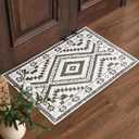 Moroccan Washable Entryway Rug 2x3, Geometric Woven Area Rug, Non-Slip Boho Accent Soft Low-Pile Front Door Mat Indoor Entrance, Small Throw Rug for Bathroom Front Porch, Olive Green/White