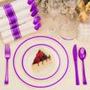 BESTSTAR 350PCS Clear and Purple Disposable Plates Set for 50 Guests, 100 Plastic Plates, 50 Plastic Cups, 50 Pre-Rolled Napkins with Cutlery for Party, Birthday, Wedding, Thanksgiving, Christmas