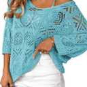 Dokotoo Women's 2026 Spring Summer Crochet Hollow Out 3/4 Sleeve Pullover Sweater Off Shoulder T-Shirts, Size Large