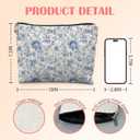 Navy Blue Vintage Floral Makeup Bag for Women, Grandmillennial Blue Flower Botanical Cosmetic Bag for Purse, Floral Makeup Zipper Pouch