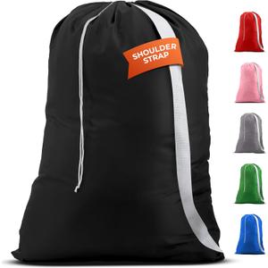 Handy Laundry Bag Shoulder Strap Extra Large - Drawstring Locking Closure, Durable Material, Heavy Duty Stitching, Hands Free Carrying - Perfect College Dorm (Black, 30" x 40")