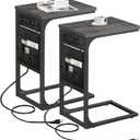 TUTOTAK C Shaped End Table with Charging Station, Side Table for Sofa, Couch Table with Storage Bag, Set of 2, TV Tray Table with 2 USB Ports and Outlets for Living Room, Bedroom, TB01BY0242 (Grey)