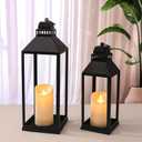 17" 13" Lanterns Decorative Indoor Outdoor, Set of 2 Modern Farmhouse Metal Black Lantern with Candles, Boho Rustic Decor Decorative Lanterns for Mantle, Fireplace, Patio, Porch, Home Decor