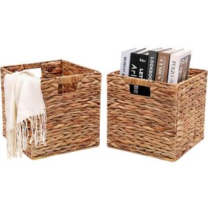HOYCYA6 11x11in Wicker Storage Basket Set of 2 Collapsible Hyacinth Cube Storage Baskets,Storage Bins for Organizing Storage Basket with Built-in Handles