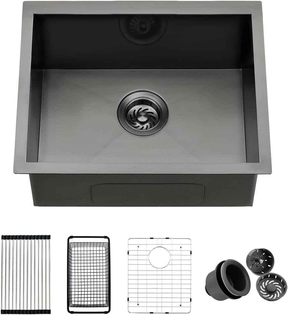 21 Black Small Kitchen Sink Undermount, Zoyddoy 21 x 16 x 9 Inches 16 Gauge Black Stainless Steel Kitchen Bar Sink Under mount Outdoor Sink Laundry