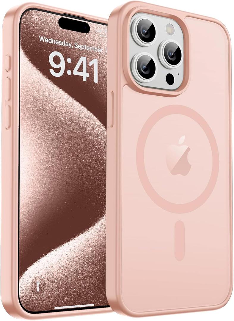 Magnetic for iPhone 15 Pro Max Case, [Compatible with MagSafe] [Military Grade Drop Protection] Translucent Matte Shockproof Anti-Scratch Phone Case for Women and Men, Light Pink