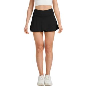 Women's High Stretchy Sports Skirts High Waist and Ruffled Hemline Tennis Skirts for Athletic, Workout and Daily Wear (X-Large, Black)