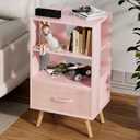 Aenuert Night Stand, Pink Nightstand with Drawer, Side Table with Open Storage, 3-Tier Modern End Table, Bedside Table for Small Space, Living Room, Bedroom