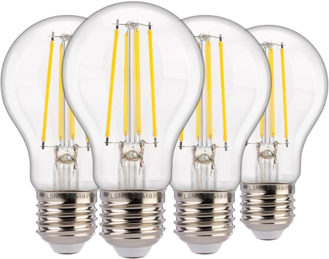 FLSNT Dusk to Dawn Outdoor Sensor A19 LED Light Bulb, 5000K Daylight,8W (100W Eqv.), 1400LM, Vintage Filament E26 Base,Auto On/Off Photocell Automatic for Energy-Efficient Outdoor Lighting, 4 Pack