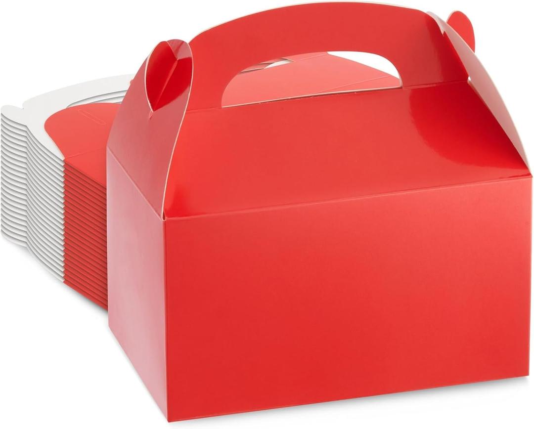 Juvale Red Gable Boxes - 6.2 x 3.5 x 3.6 In Pack of 24 - Sturdy 300 GSM Paper Carriers & Handles - Party Favors & Cardboard Treat Boxes