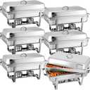 Chafing Dish Buffet Set 9 Qt Stainless Steel Complete Chafer Set Catering Warmer Set with Water Pan, Fuel Holder for Parties, Dinners, Catering, Buffet and Weddings 6 Silver