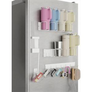 Magnetic Cup Holder Set - Universal Organizer Fits Stanley 20/30/40oz & All Cups up to 3.25 Inches Wide, Modular Rack with Lid and Straw Holders (White, 8 Cup)
